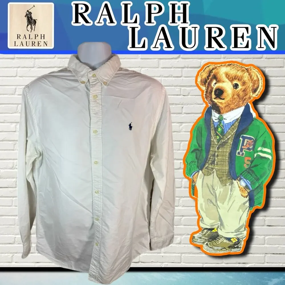 Polo Ralph Lauren Button Down Shirt Size XL White Blue Pony
